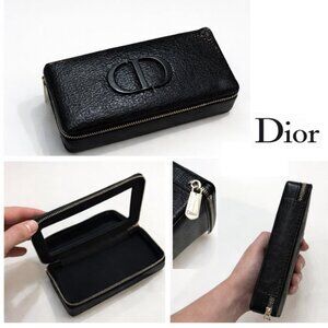 Dior Black Beauty Case Zip Pouch CD Logo Textured Leather Clutch